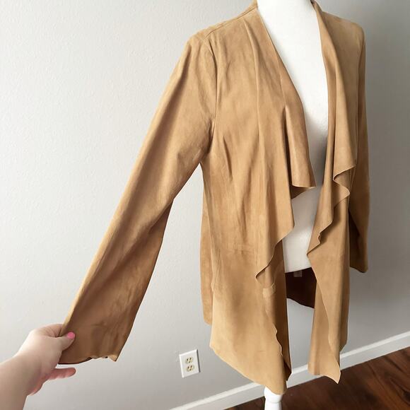 Eileen Fisher Tan Goat Suede Open Drape Front Jacket Women's Size Medium - Picture 3 of 15